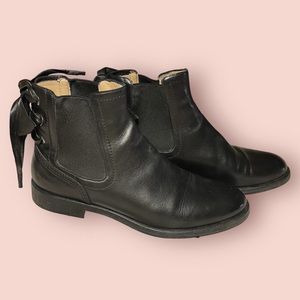 Valentino Calfskin Bow Lace Up Back Ankle Boots 40 Black